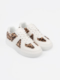 White Sneakers with Leopard Print Details