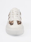 White Sneakers with Leopard Print Details
