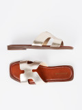 Shiny Gold Slide Sandals with Square Toe