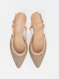 Beige Cutout Low Heel Pumps