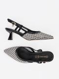 Black Perforated Low Heeled Pumps