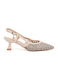 Light Beige Perforated Low Heel Pumps