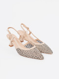 Light Beige Perforated Low Heel Pumps