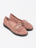 Pink Suede Moccasins with Decorative Crystals