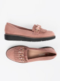 Pink Suede Moccasins with Decorative Crystals