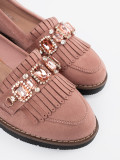 Pink Suede Moccasins with Decorative Crystals
