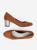 Brown Pumps with Decorative Silver Heel