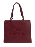 Burgundy tote bag with embossed lettering