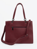 Burgundy tote bag with embossed lettering