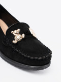 Black Suede Loafers with Decorative Bear