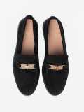 Black Suede Moccasins with Elegant Gold Decoration