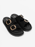 Black Slippers with Golden Buckles