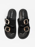 Black Slippers with Golden Buckles