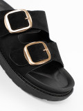 Black Slippers with Golden Buckles