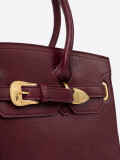 Burgundy Handbag with Decorative Gold Buckle