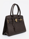 Elegant Dark Brown Handbag with Decorative Gold Buckle