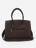 Elegant Dark Brown Handbag with Decorative Gold Buckle