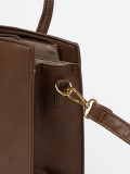 Brown Handbag with Decorative Gold Buckle