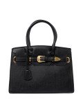 Black Handbag with Decorative Gold Buckle
