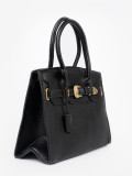 Black Handbag with Decorative Gold Buckle