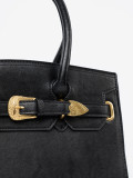 Black Handbag with Decorative Gold Buckle
