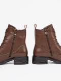 Brown Lace-Up Ankle Boots with Low Heel