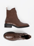 Brown Lace-Up Ankle Boots with Low Heel