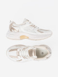 White Sneakers with Beige-Golden Accents