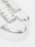 White-Silver Sneakers with Shiny Details