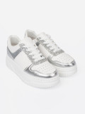 White-Silver Sneakers with Shiny Details