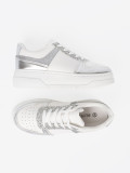 White-Silver Sneakers with Shiny Details