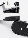Black and White Sneakers with Shiny Silver Details
