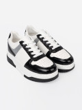 Black and White Sneakers with Shiny Silver Details