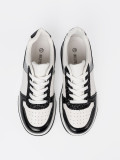 Black and White Sneakers with Shiny Silver Details