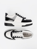 Black and White Sneakers with Shiny Silver Details