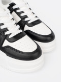 Stylish Black and White Sneakers with Thick Sole