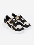 Black and Beige Women's Sneakers with Thick Sole