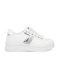 White Sneakers with Metallic Silver Accent