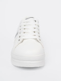 White Sneakers with Metallic Silver Accent