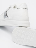 White Sneakers with Metallic Silver Accent