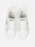 White Sneakers with Metallic Silver Accent