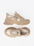 Beige Sneakers with Decorative Golden Heart