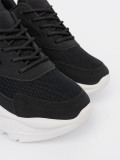 Black Sport Sneakers on Thick White Sole
