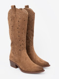Brown Knee-High Cutout Boots