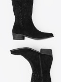 Black Cut-Out Cowboy Style Boots