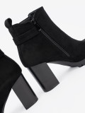 Black Ankle Boots with Block Heel and Decorative Buckle
