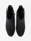 Black Ankle Boots with Block Heel and Decorative Buckle
