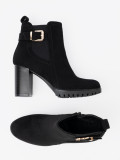 Black Ankle Boots with Block Heel and Decorative Buckle