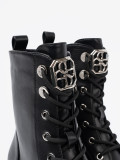 Black Lace-Up Ankle Boots with Metal Decoration
