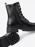 Black Lace-Up Ankle Boots with Metal Decoration